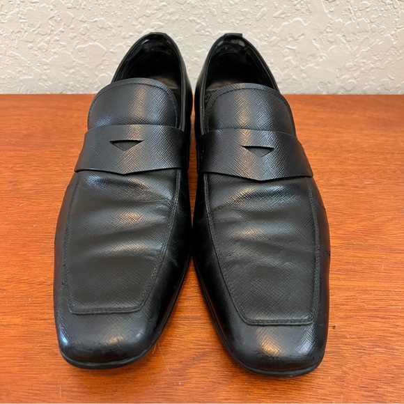 PRADA Black Saffiano Leather Loafers with Rubber Soles Size 9 (US10) - Picture 7 of 16